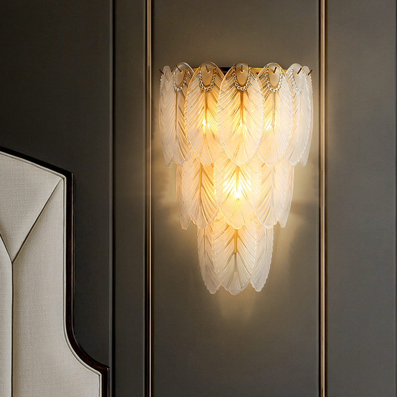 Modern Glass Wall Lamps for Luxury Bedrooms, Bedside Corridors, and Living Rooms - Sleek Sconce Design with Mirror and Feather Accents