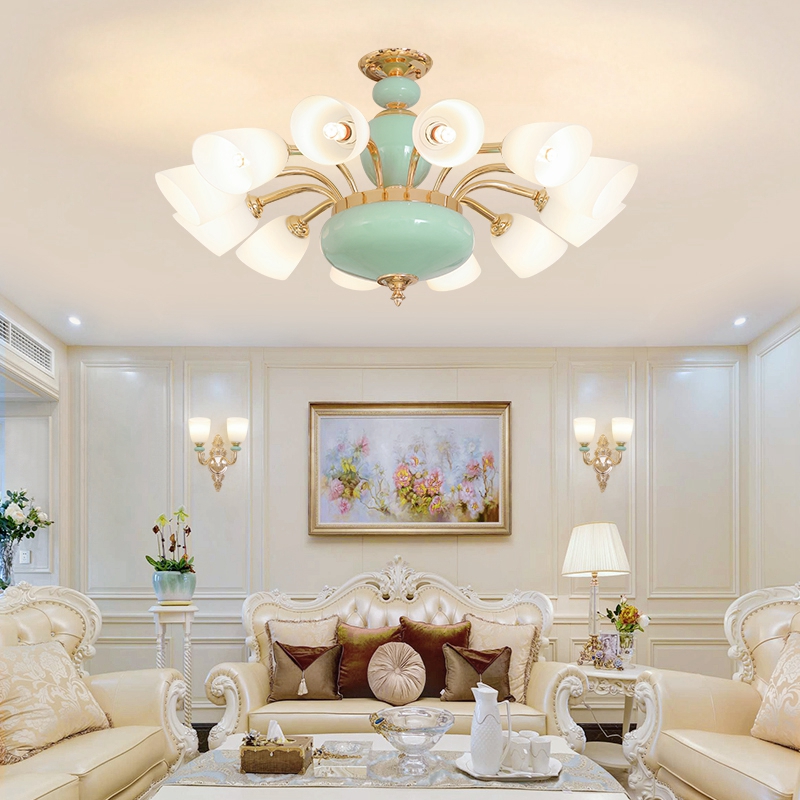 modern gold ceramic LED pendant lamp for living room, hotel, or indoor lighting