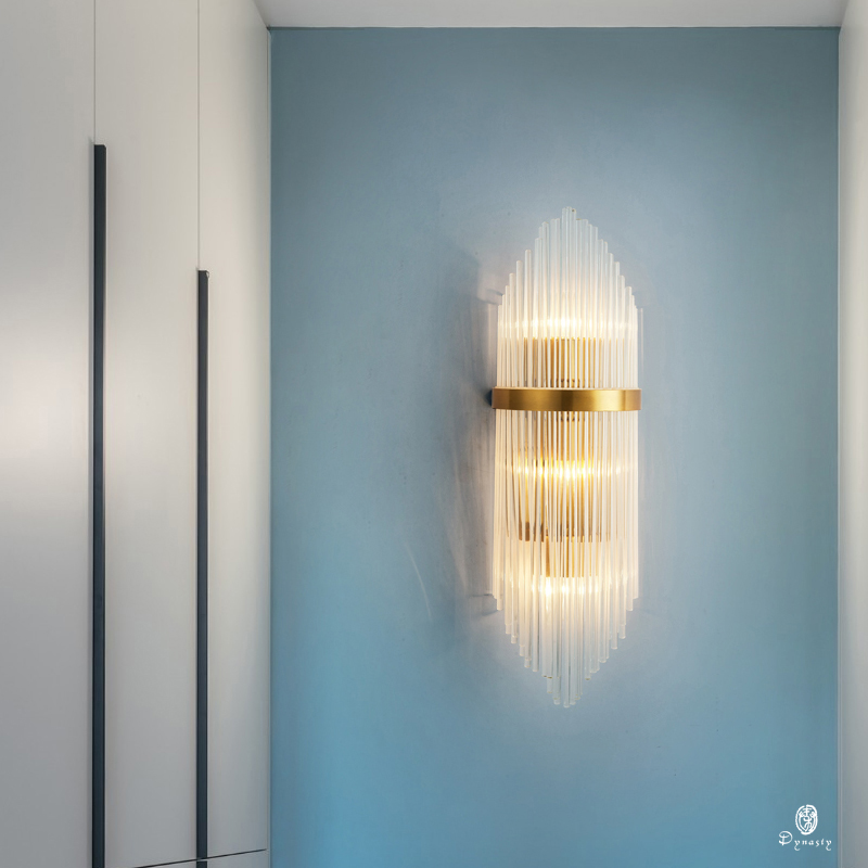 Modern golden crystal LED wall sconces for elegant bedroom and hotel lighting