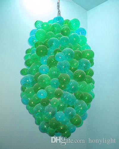 Modern Green Glass Bubble Chandelier with Balloon Design, Murano Glass Lighting for Living Room, Handcrafted Glass LED Pendant Lamp