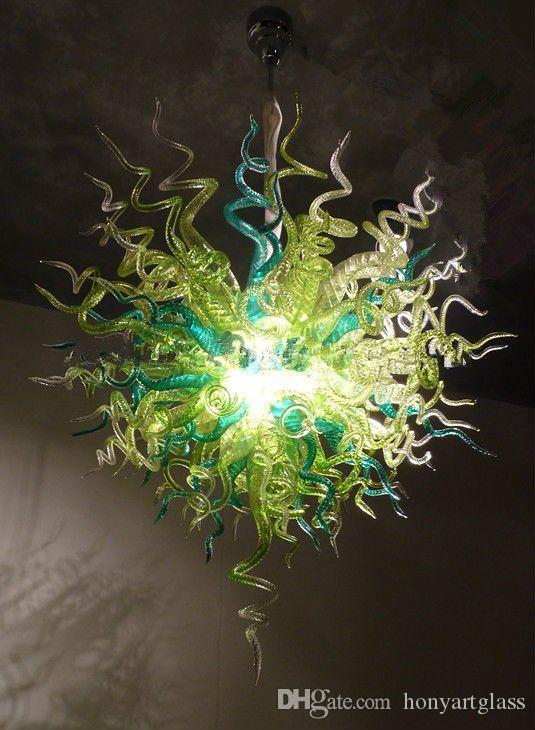 Modern green-tinted glass chandeliers with CE/UL certification, featuring Murano glass crystals and decorative LED lighting