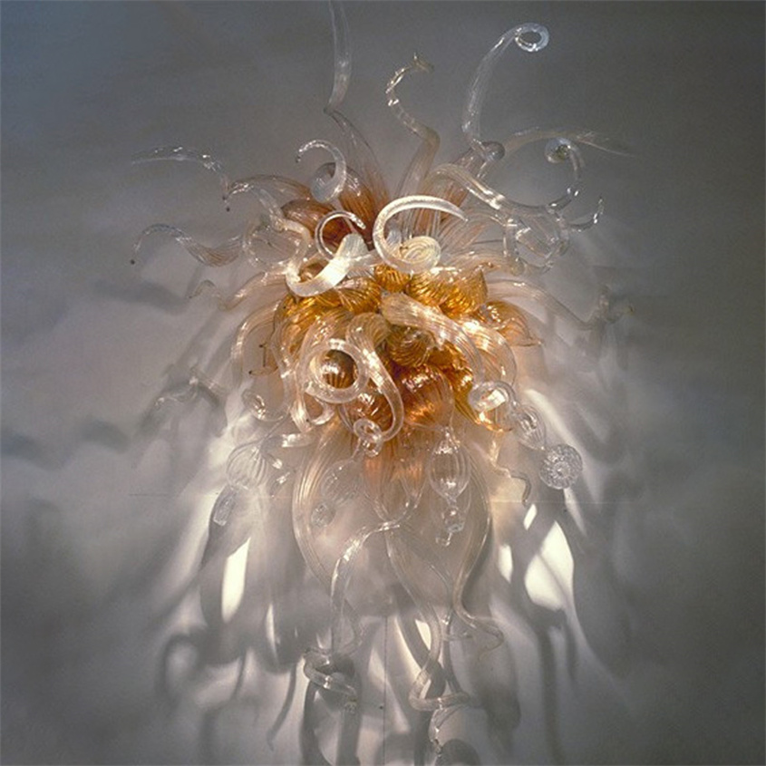 Modern handcrafted amber and clear glass lamp, American-style Murano art piece for room or hotel decor, 50x70cm wall art