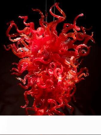 Modern handcrafted blown glass pendant light with vintage industrial design, featuring LED bulbs and red glass for a chandelier-style hanging lamp