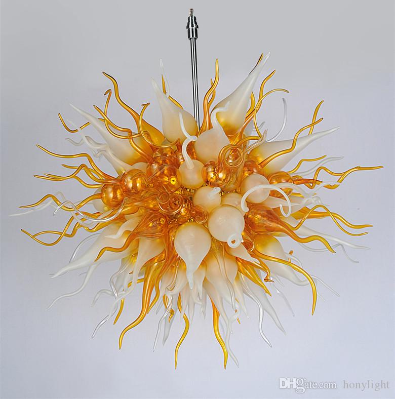 Modern handcrafted blown glass petite pendant LED lighting, artistic decorative crystal chandelier for residential and hospitality spaces