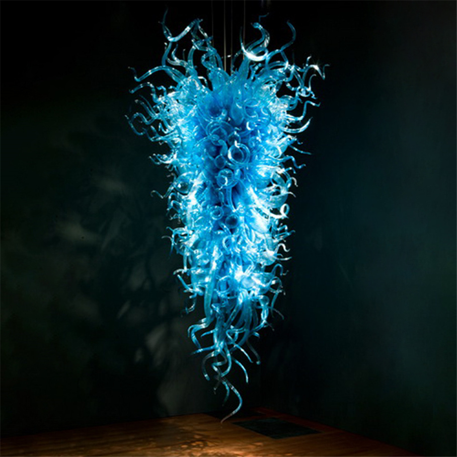 Modern handcrafted blue glass pendant chandelier for living spaces, bars, and hotels, 110-220V