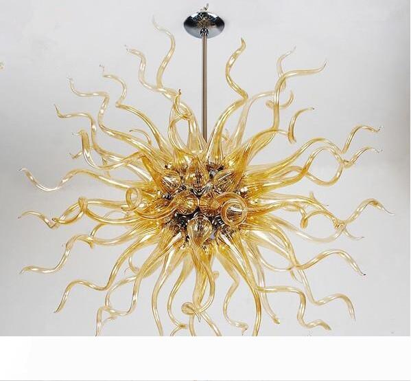 Modern handcrafted borosilicate glass chandelier with round Art Deco European design