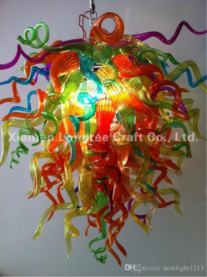 Modern handmade LED glass chandelier featuring summer bloom colors and Murano crystal design, available as a pendant light fixture