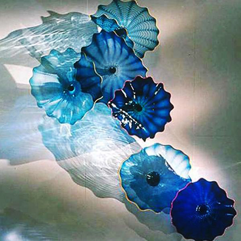 Modern handmade Murano glass LED wall lamps with blue shades, customized for American home decor and wall art