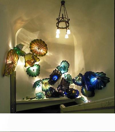 Modern handmade Murano glass wall art plates with colorful blown glass for stair corners and lighting