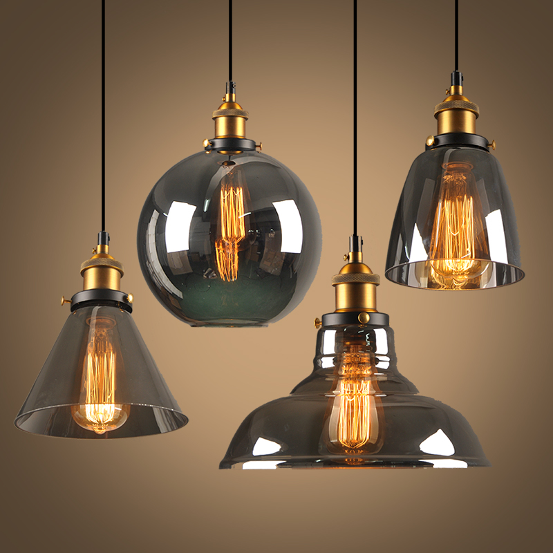 Modern Industrial Glass Chandelier Vintage Hanging Lamp with Stained Smoky Glass Ceiling Suspension Lighting Fixture
