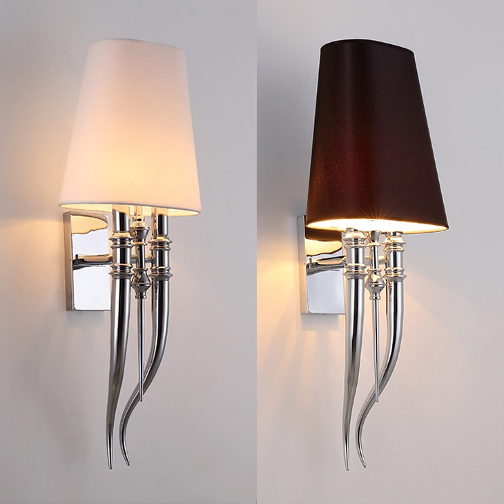 Modern iron claw horn cloth lampshade wall light for bedroom bedside with E27 luminaire and sconce fixtures
