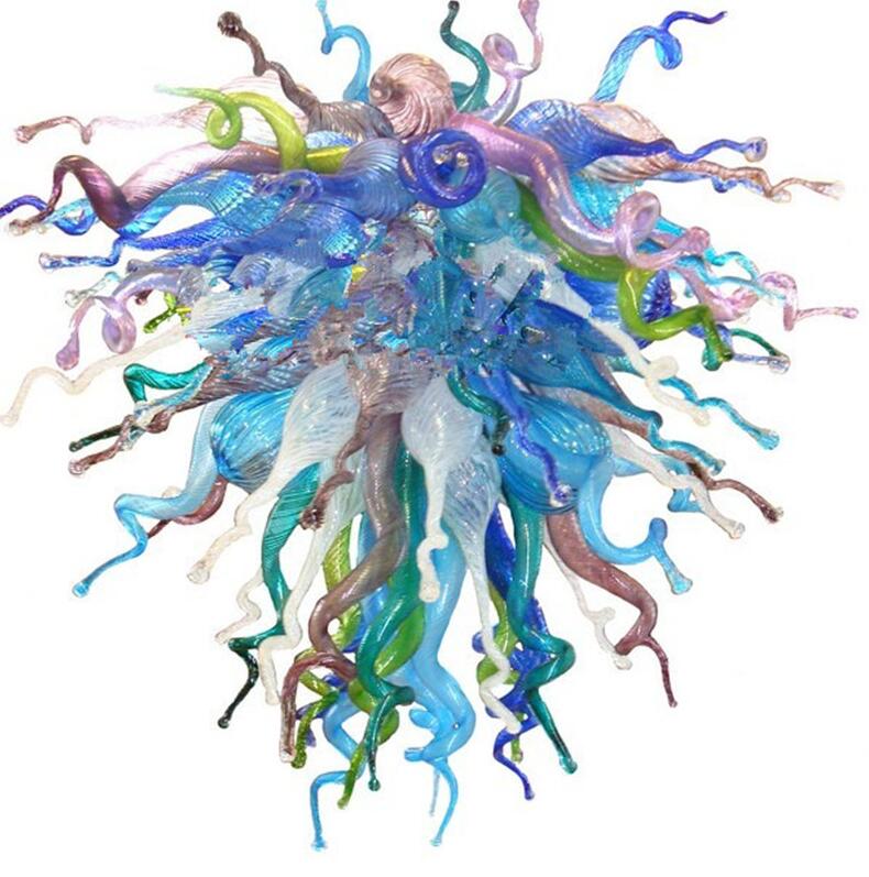 Modern Italian LED chandelier with hand-blown multicolored glass for living and dining room lighting