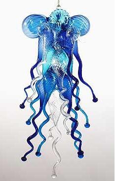 Modern Italian-style LED Murano chandeliers featuring handcrafted blue blown glass pendant lights