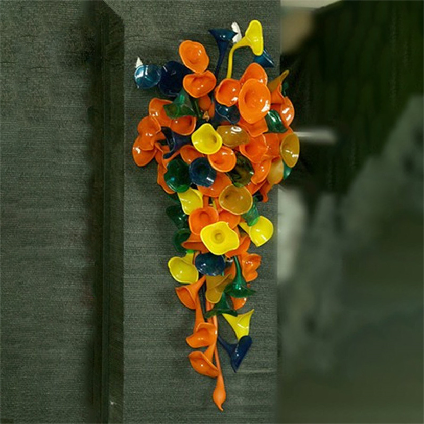 Modern Lamp Arts offers 100% handmade Murano glass lamps in multicolor for home and living room wall sconce lighting, measuring 20x48 inches