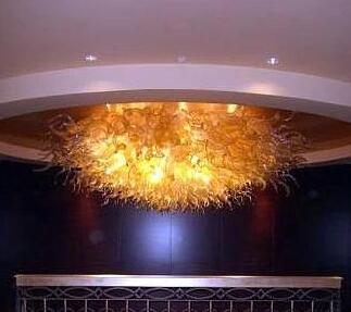 Modern Lamps Hotel Decoration Chandeliers Flower Shape Amber Colored High Ceiling Hand Blown Murano Glass Style Chandelier