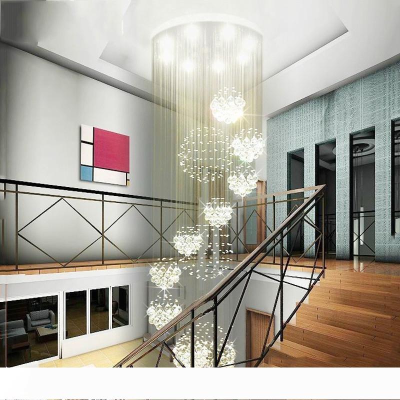 Modern large crystal chandelier with 11 sphere lights and 13 GU10 flush ceiling stair lighting
