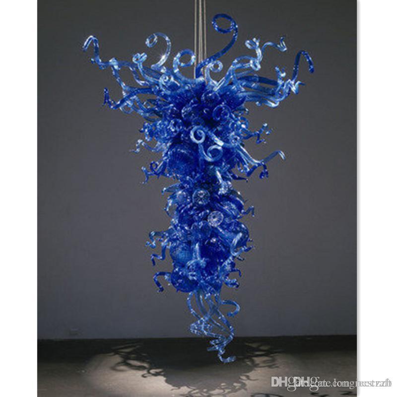 Modern Large Hanging Blue Lamps with Hand-Blown Glass and LED Bulbs for Discounted Lighting
