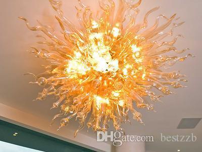 Modern Large Table Top Clear Color Gold Fire Crystal Ceiling Lamp LED lights 100% Hand blown glass High Ceiling Decor Pendant Chandelier