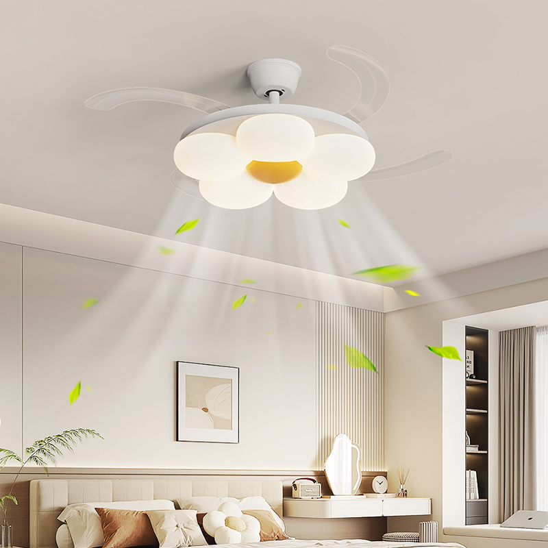 Modern LED ceiling fan with floral design for home decoration, featuring invisible leafless blades