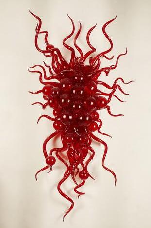 Modern LED ceiling lamps featuring handcrafted Murano glass chandeliers with red lighting