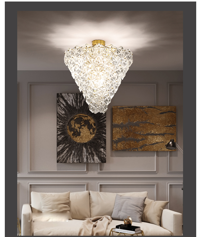 Modern LED ceiling lamps with American crystal glass snow flower design for indoor lighting in dining, bedroom, and living spaces