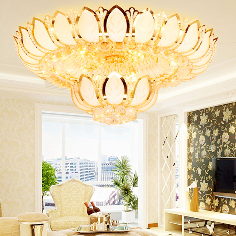 Modern LED ceiling light fixture with golden lotus flower design for indoor temple illumination