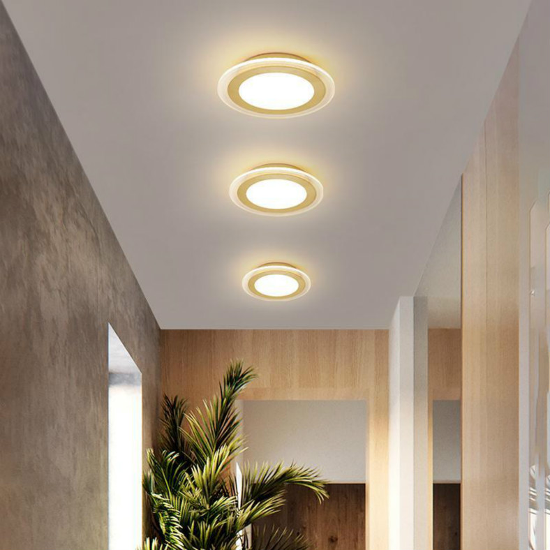Modern LED ceiling lights for kitchen, hallway, balcony, and entryway with a crystal round golden 20cm design
