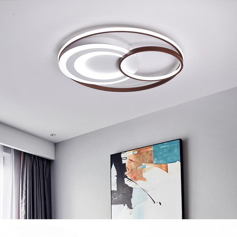 Modern LED ceiling lights for living rooms, bedrooms, and studies with white-brown finish, surface-mounted design, compatible with AC110-220V