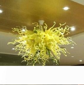 Modern LED chandelier ceiling lamp with yellow and green glass shades, ideal for loft lighting