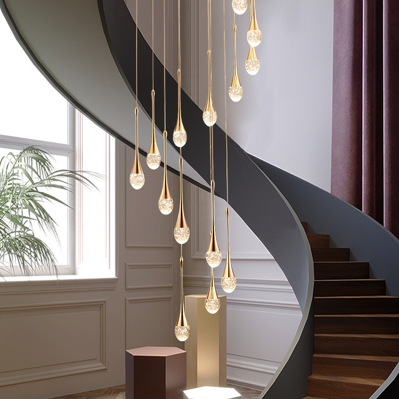 Modern LED chandelier lighting with crystal design for elegant staircase, hotel lobby, or living room decoration