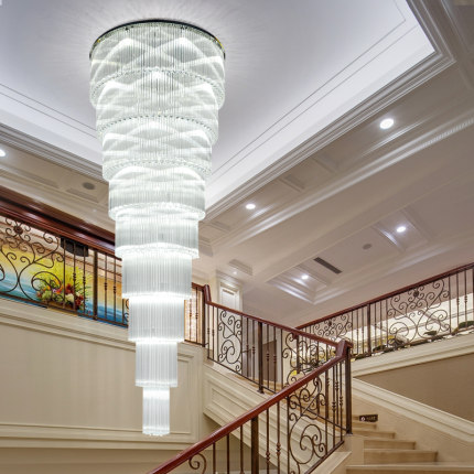 Modern LED chandelier with American K9 crystals, ideal for hotels and stairways, featuring white color-changing lights