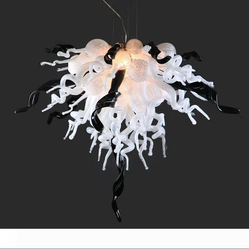 Modern LED chandelier with artistic glass design in white and black for stylish ceiling lighting in bedrooms and studies