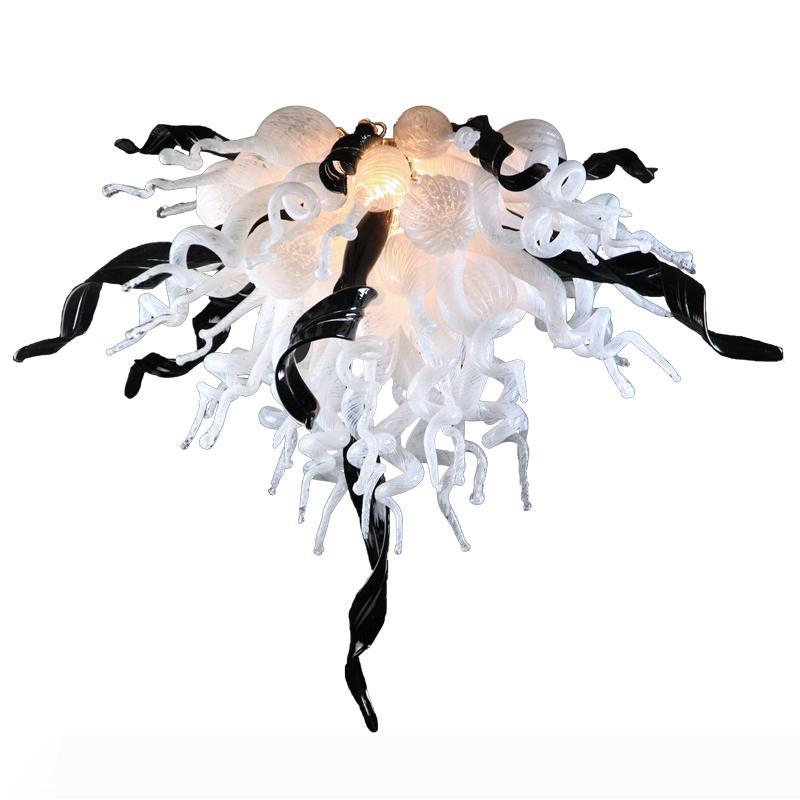 Modern LED chandelier with artistic glass design in white and black for ceiling installation, ideal for bedroom or study room decor