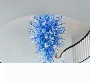 Modern LED chandelier with handcrafted blue glass crystals for elegant villa staircase lighting