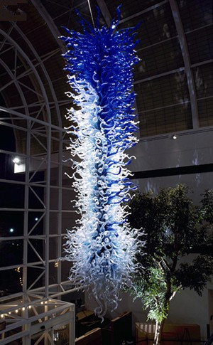 Modern LED chandelier with handcrafted Murano glass for elegant hotel and restaurant staircase lighting