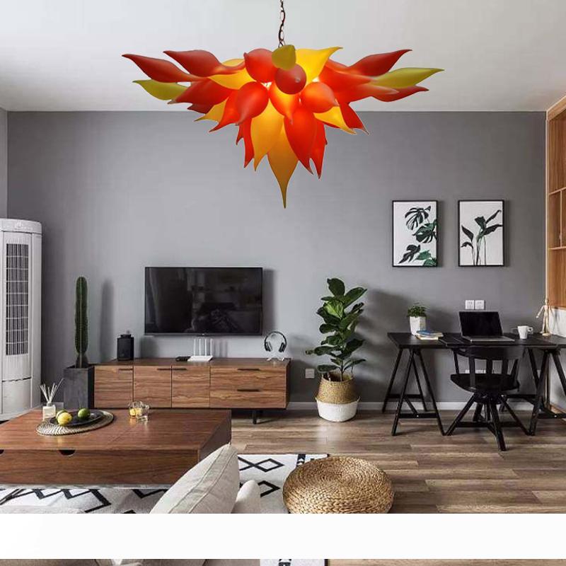 Modern LED chandelier with mouth-blown glass in sunset orange and yellow hues, perfect for indoor home lighting