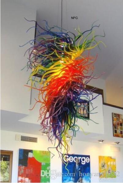 Modern LED chandelier with multicolored hand-blown borosilicate Murano glass pendant lights