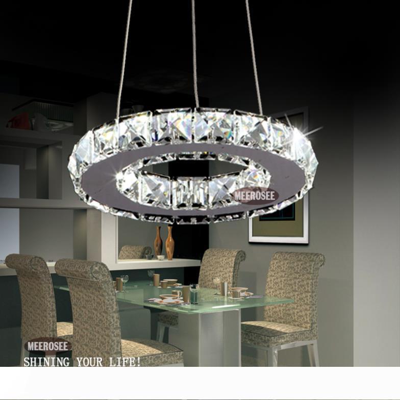 Modern LED chandelier with silver crystal ring and pendant lighting