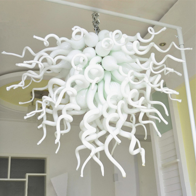 Modern LED chandeliers for foyer with white hand-blown borosilicate glass pendant lights, 28" art lighting ideal for bedroom decor