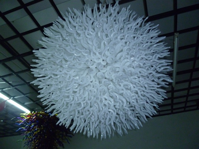 Modern LED chandeliers with handcrafted Murano glass shades in classic white round designs for indoor lighting