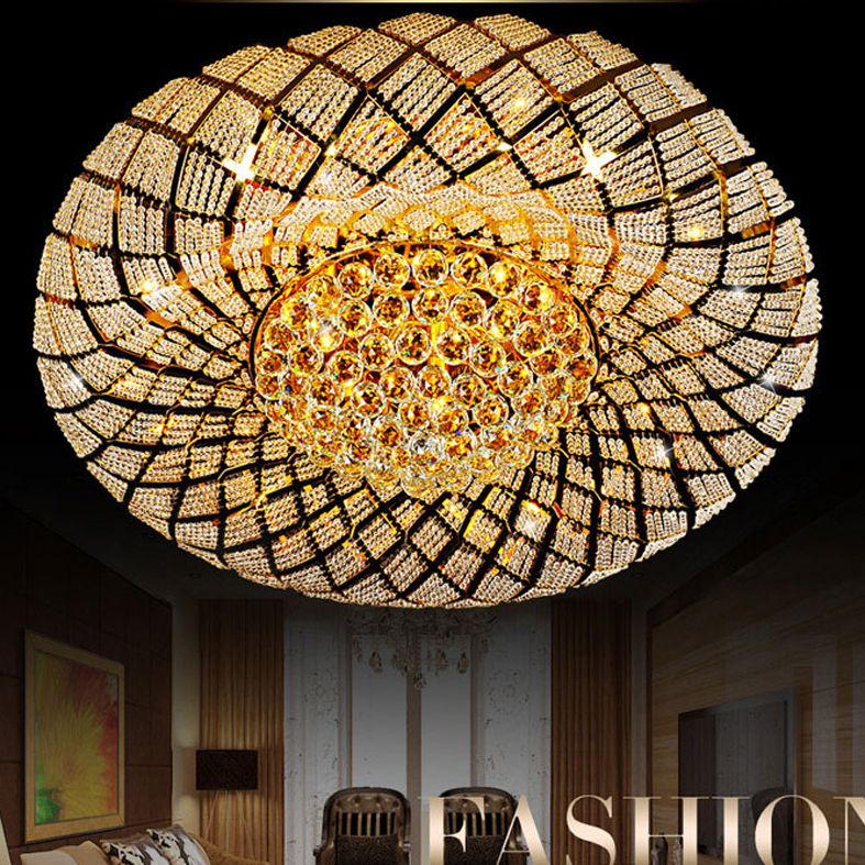 Modern LED crystal ceiling lamp with gold finish, round bird nest design, and white color-changing light for indoor home lighting
