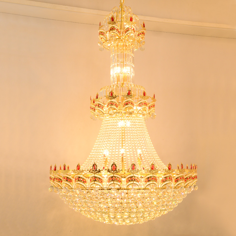 Modern LED crystal chandelier with American golden design for hotels and homes, featuring European-style large hanging lamps in three white color options