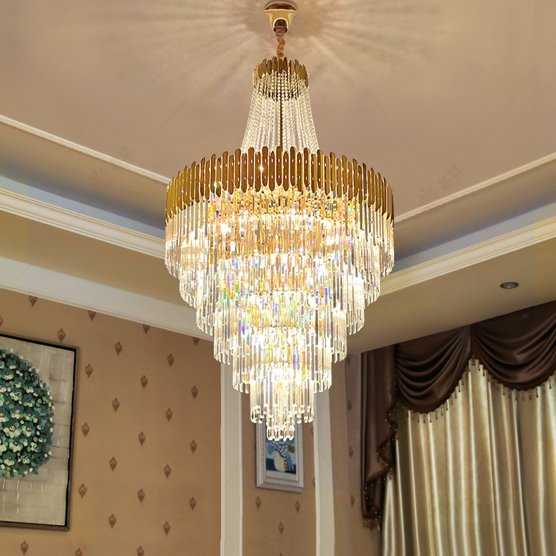 Modern LED crystal chandeliers with American K9 crystals for hotels, staircases, and indoor home lighting