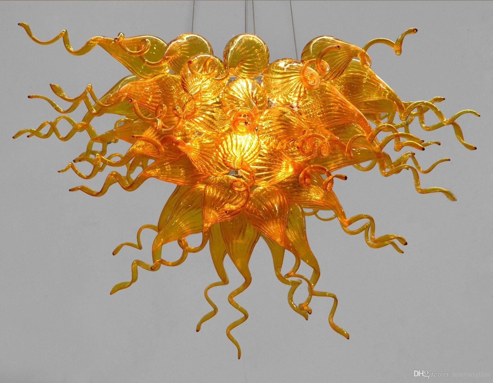 Modern LED crystal chandeliers with blown glass bubbles in gold or blue finishes, UL and CE certified