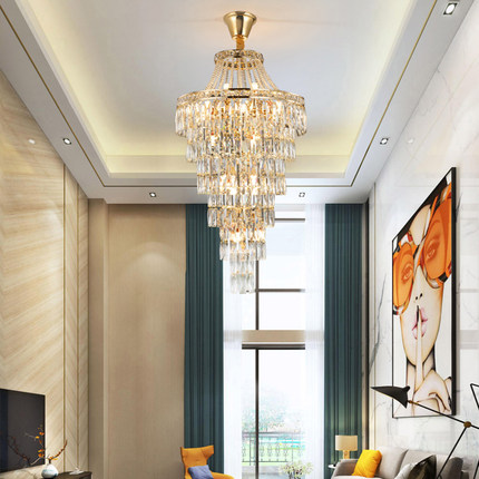Modern LED crystal chandeliers with long drops for elegant villa stair lighting