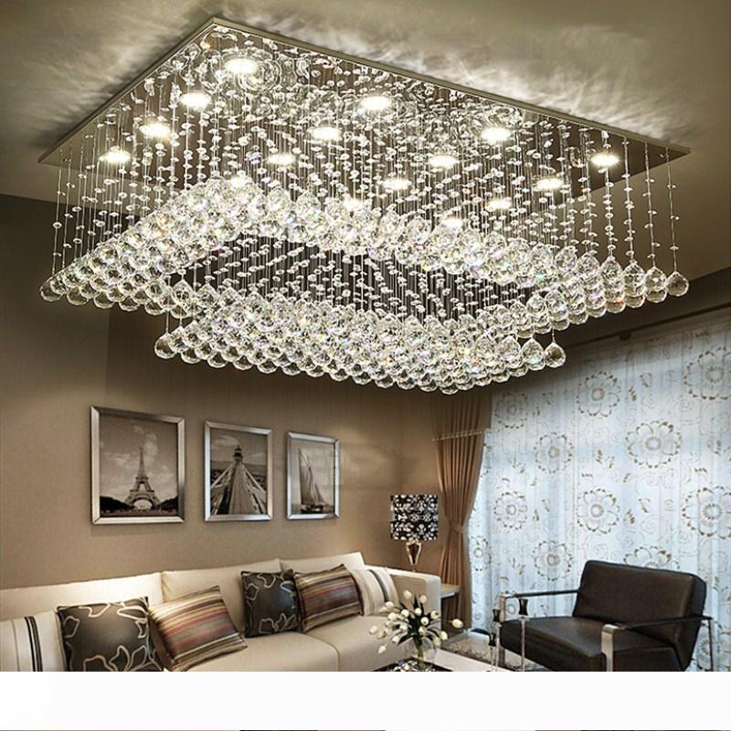 Modern LED crystal chandeliers with rectangular flush mount design for contemporary living room ceiling lighting