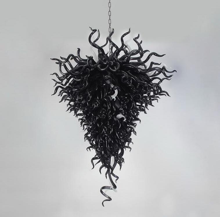 Modern LED pendant lamps featuring handcrafted blown glass floral designs in elegant black chandelier styles