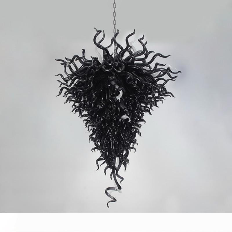 Modern LED pendant lamps with handcrafted glass floral designs in black finish