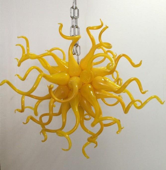 Modern LED pendant light with European Italian design, featuring handcrafted yellow Murano glass for bedroom chandeliers