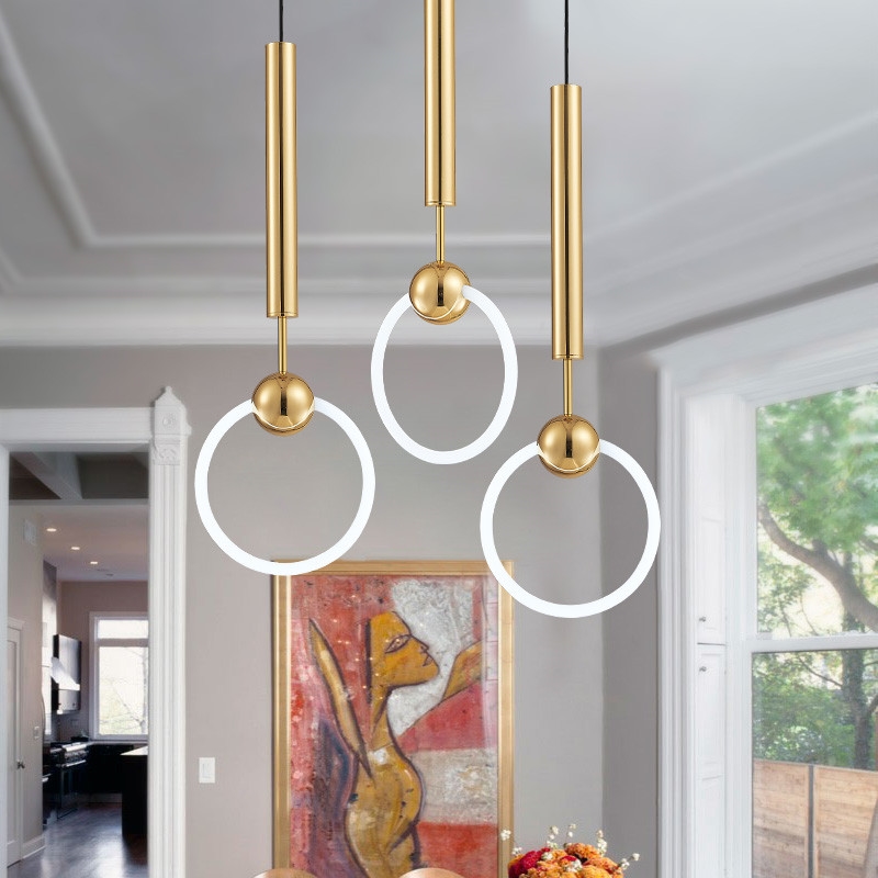 Modern LED pendant lights featuring circular ring designs for stylish living room suspension lighting and home decor